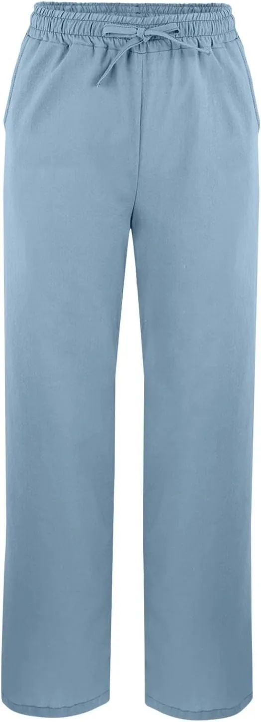 Linen Pants Women High Waisted Beach Pants Loose Lightweight Wide Leg Trousers with Pockets Workout Vacation Capris