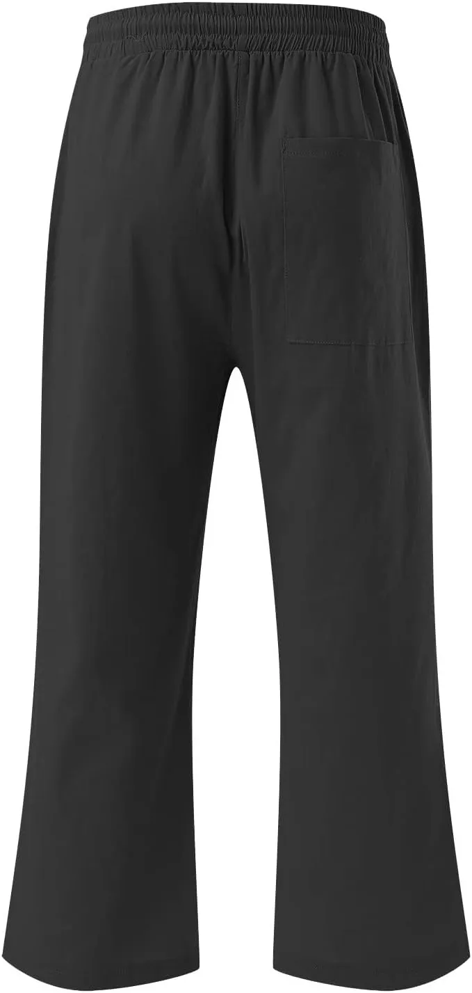 Lmdudan 2025 Capri Pants for Women Summer Linen Pants Drawstring Waisted Casual Wide Leg Trousers Cropped Pants with Pockets