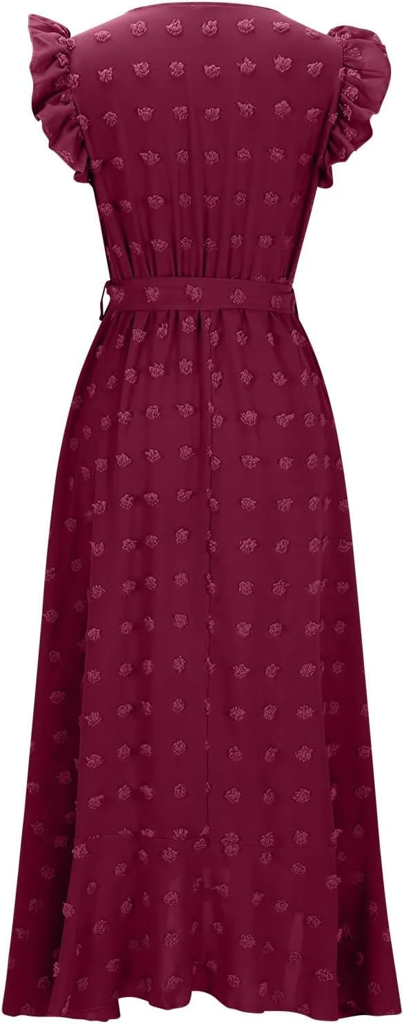 Long Dresses for Women Casual Loose Soft Flowy V Neck Sleeveless Wrap Dress Summer Asymmetrical Slit Maxi Sundress