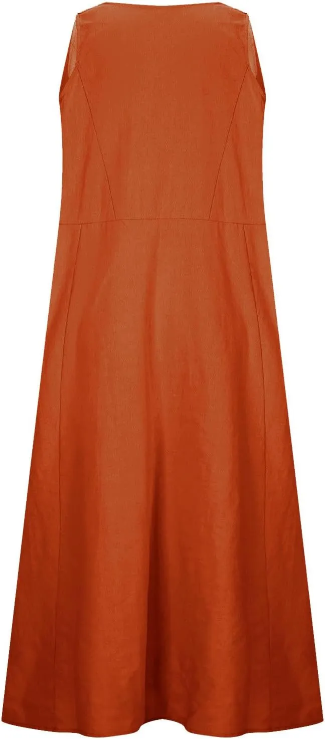 Maxi Dresses for Women 2025 Casual Loose Linen Dress Long Flowy V Neck Sleeveless Summer Dress Beach Sundresses