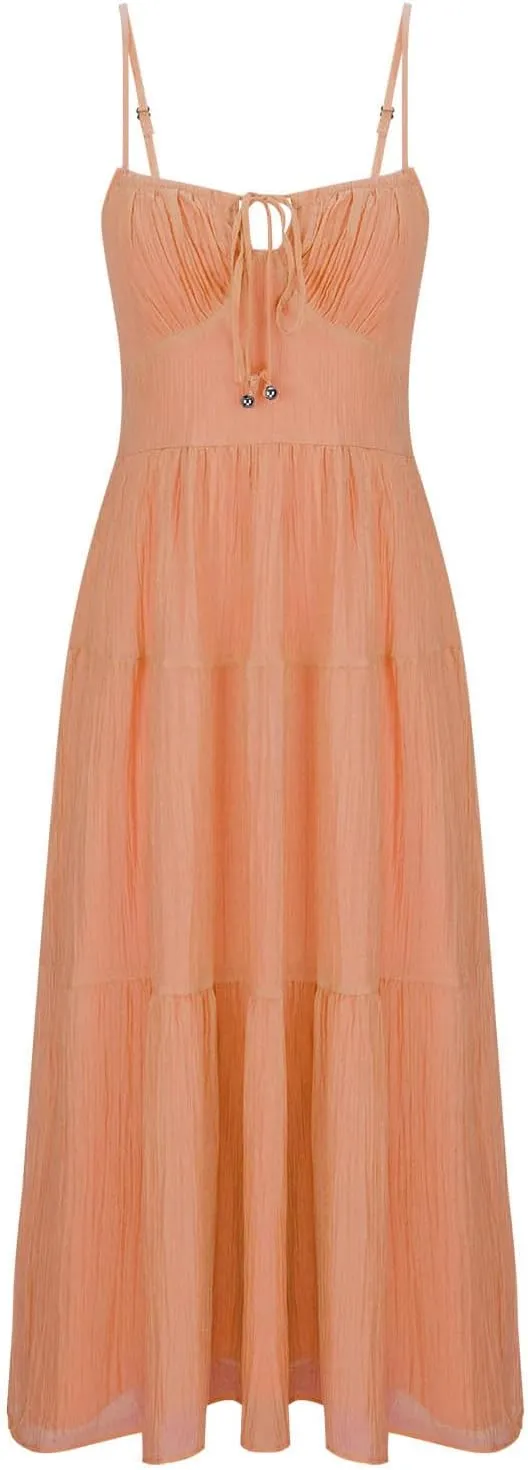 Maxi Dresses for Women 2025 Sexy Square Neck Halter Pleated Sundress Summer Casual Loose Flowy Boho Beach Long Dress