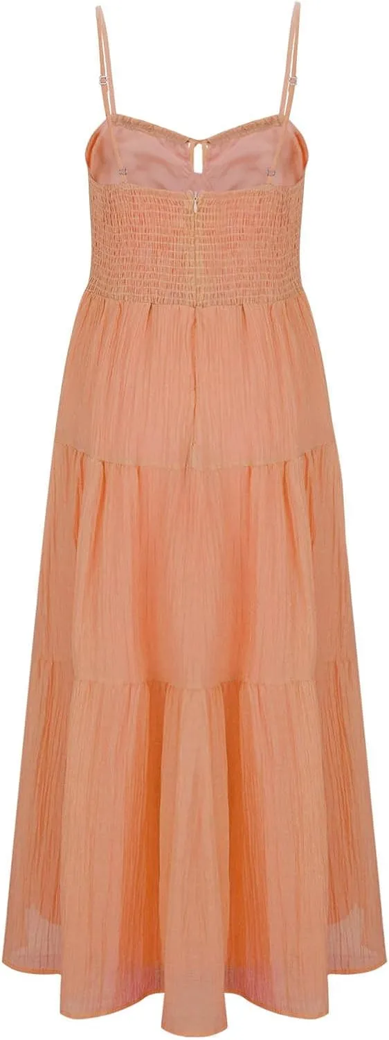 Maxi Dresses for Women 2025 Sexy Square Neck Halter Pleated Sundress Summer Casual Loose Flowy Boho Beach Long Dress