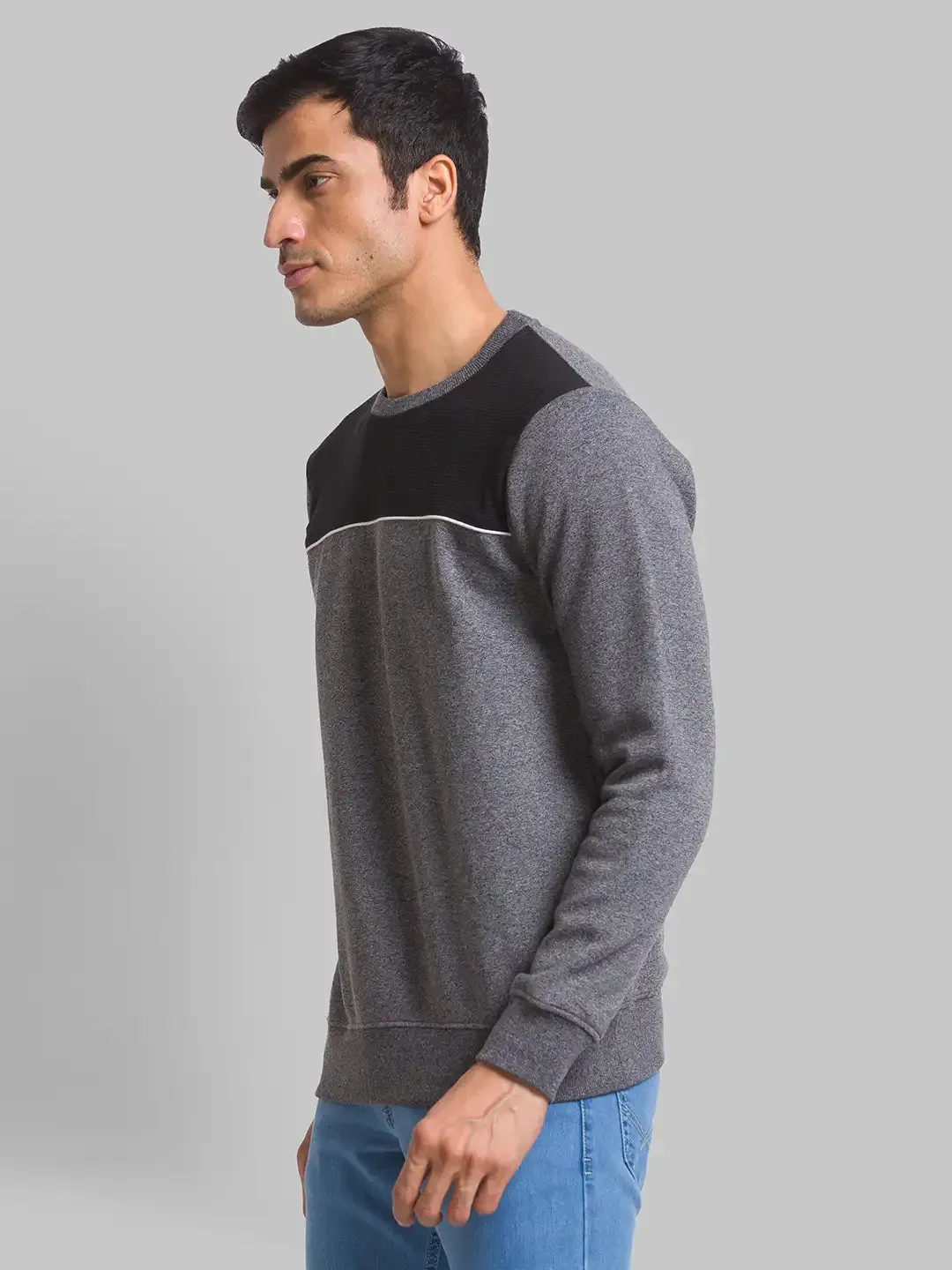 Men Black Regular Fit Cut & Sew Cotton Polyester Blend Sweatshirts