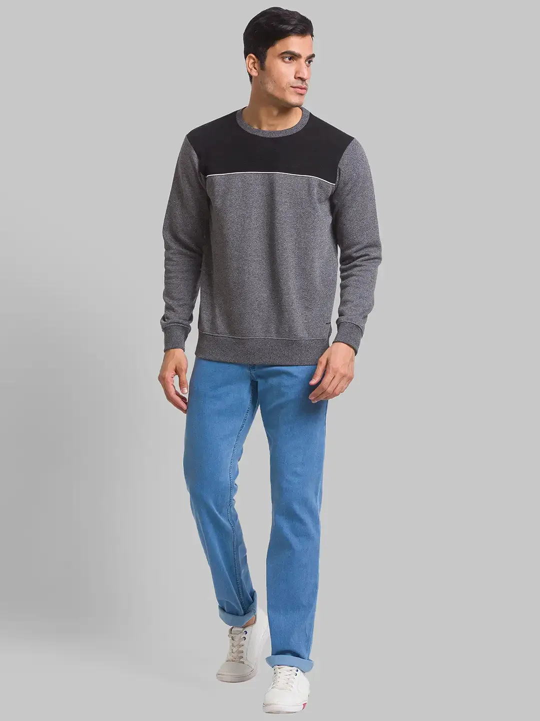 Men Black Regular Fit Cut & Sew Cotton Polyester Blend Sweatshirts