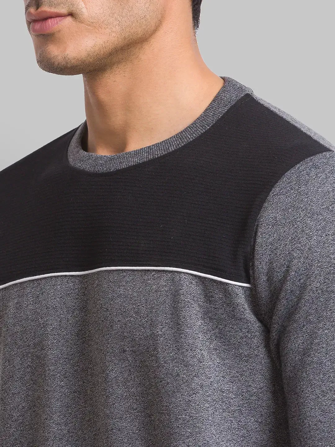 Men Black Regular Fit Cut & Sew Cotton Polyester Blend Sweatshirts