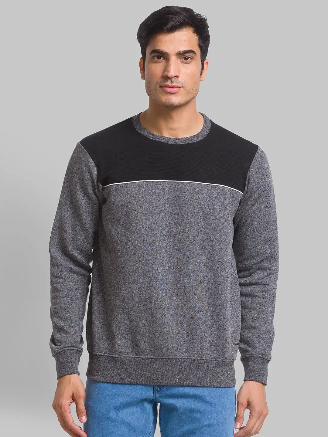 Men Black Regular Fit Cut & Sew Cotton Polyester Blend Sweatshirts