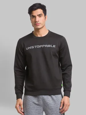 Men Black Regular Fit Graphic Cotton Polyester Blend Sweatshirts