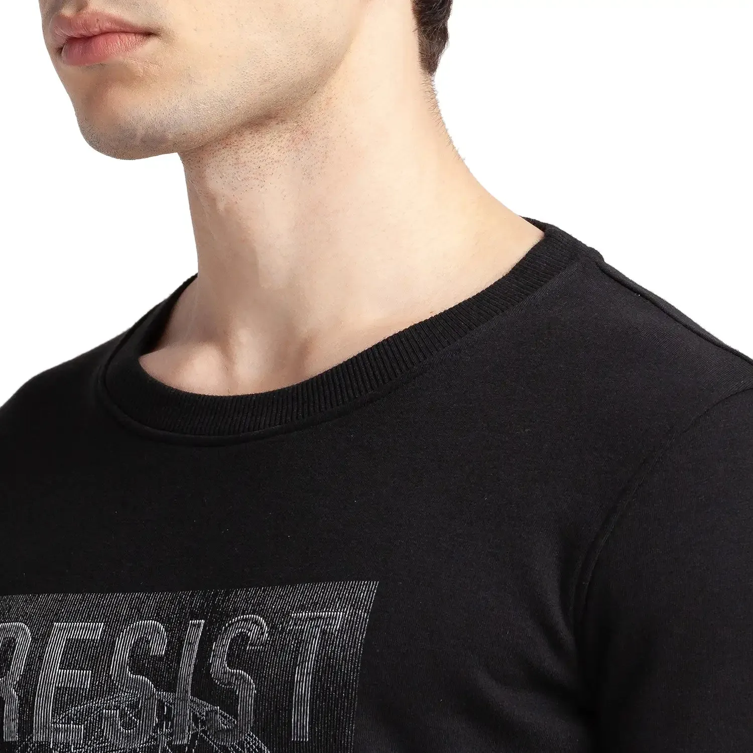 Men Black Regular Fit Print Cotton Polyester Blend Sweatshirts