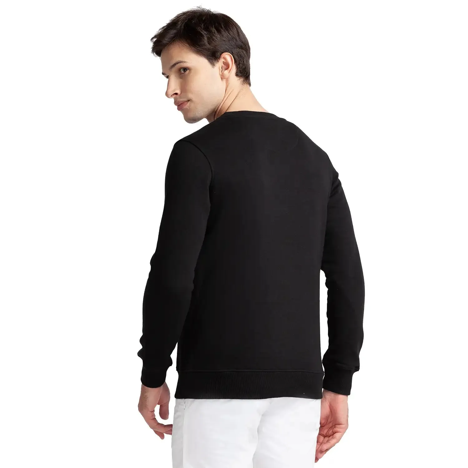 Men Black Regular Fit Print Cotton Polyester Blend Sweatshirts