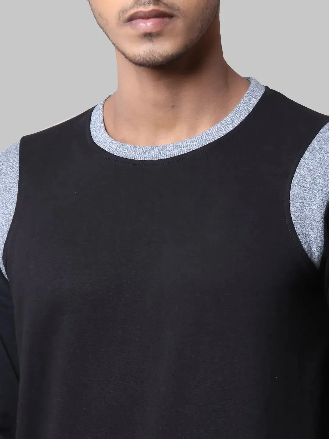 Men Black Regular Fit Solid Cotton Polyester Blend Round Collar Sweatshirts