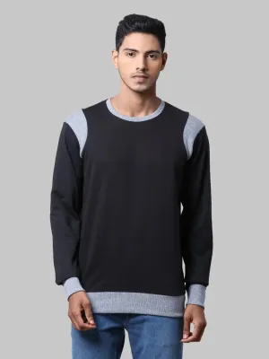 Men Black Regular Fit Solid Cotton Polyester Blend Round Collar Sweatshirts