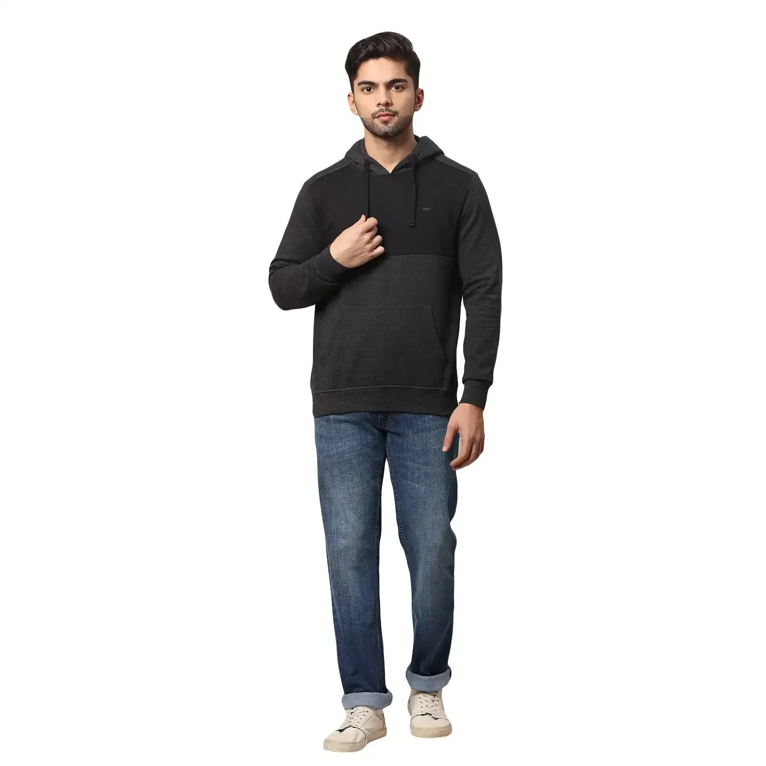 Men Black Slim Fit Solid Cotton Polyester Blend Round Collar Sweatshirts