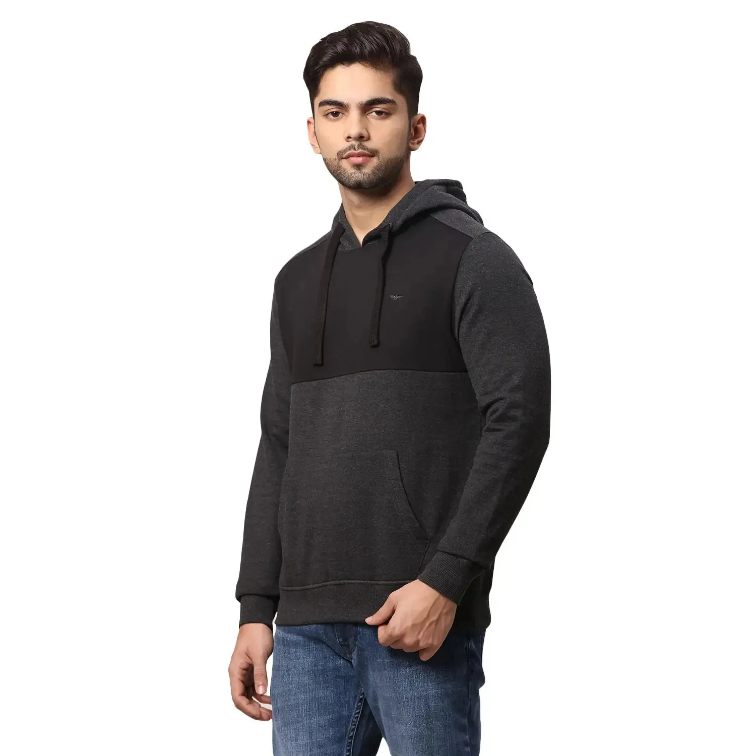 Men Black Slim Fit Solid Cotton Polyester Blend Round Collar Sweatshirts