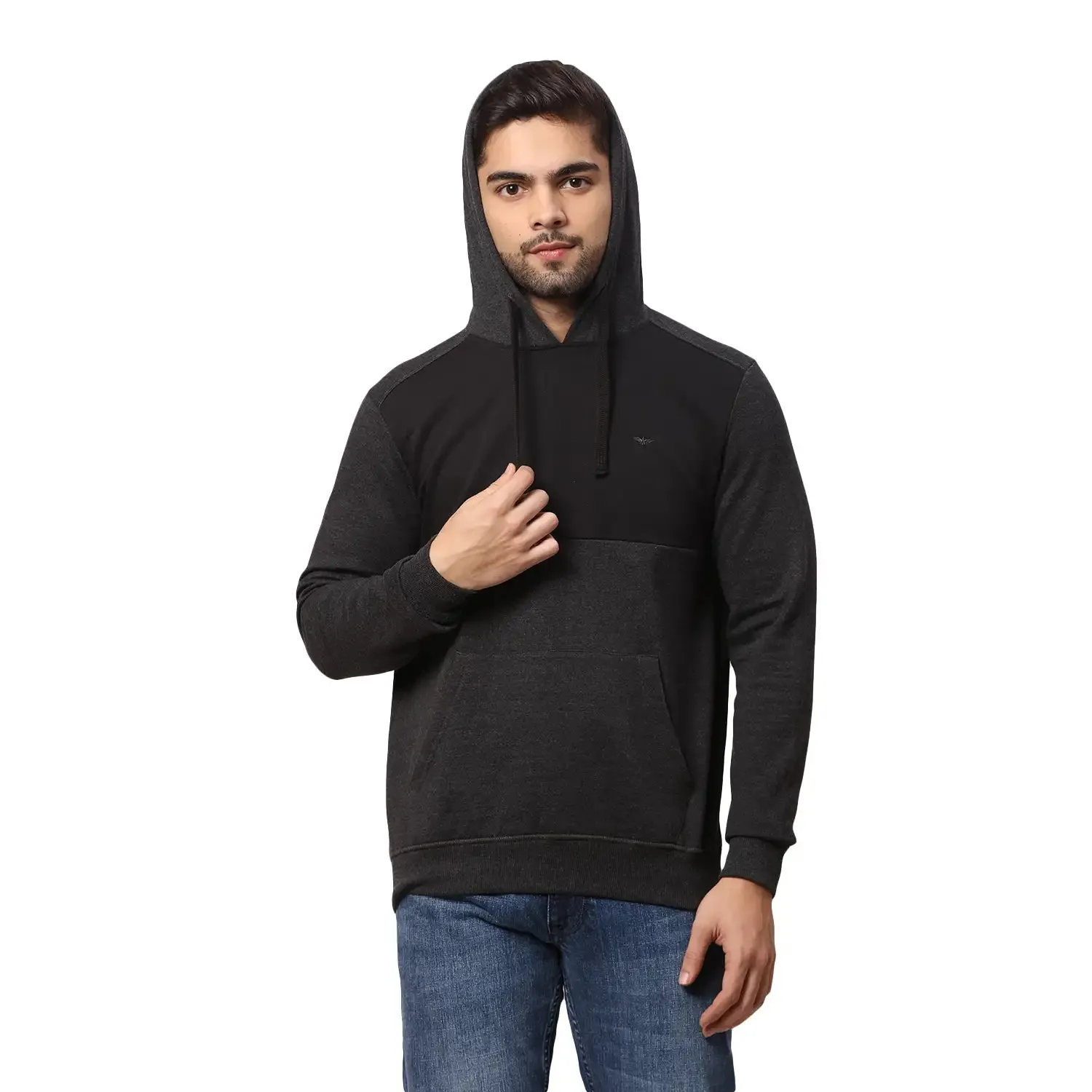 Men Black Slim Fit Solid Cotton Polyester Blend Round Collar Sweatshirts