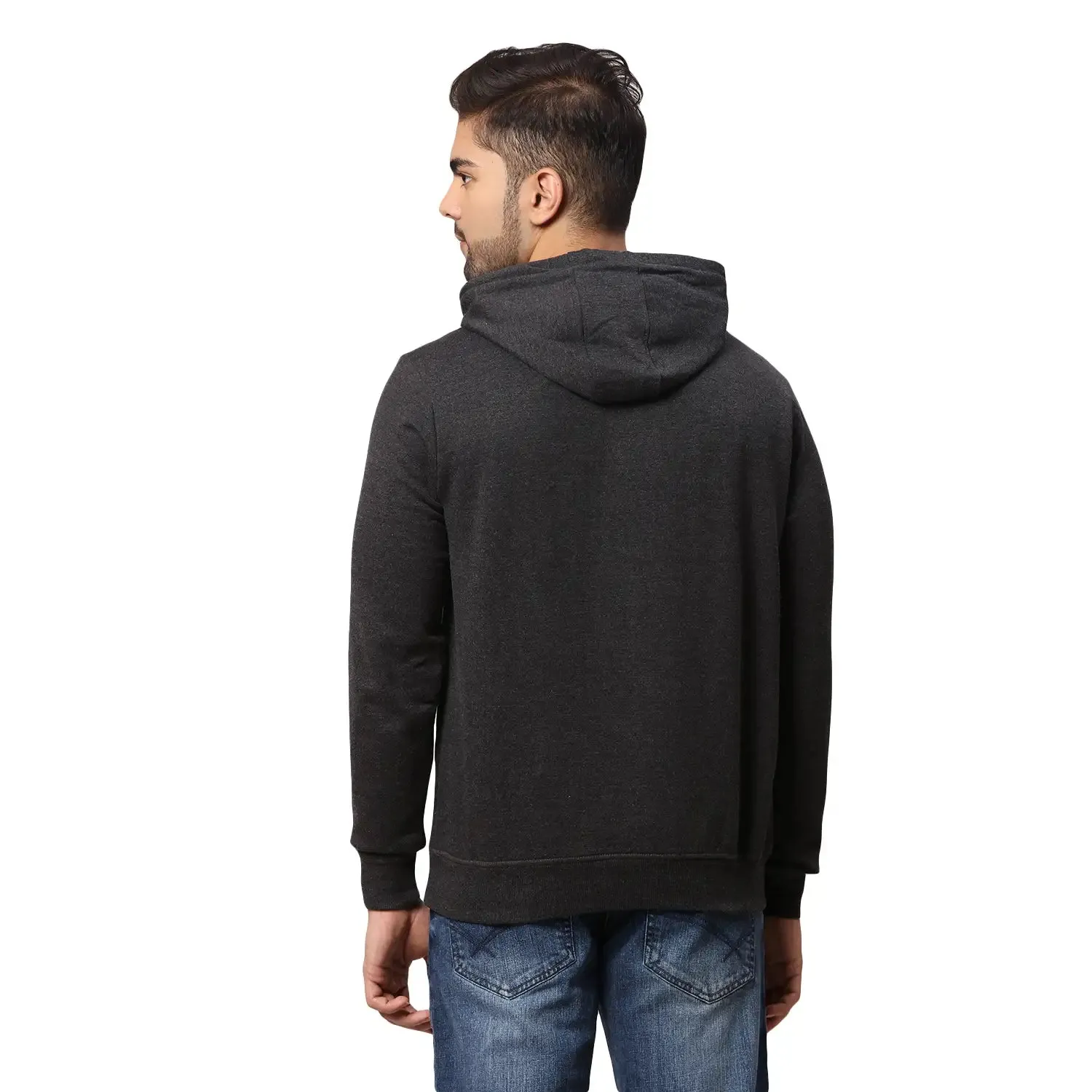 Men Black Slim Fit Solid Cotton Polyester Blend Round Collar Sweatshirts