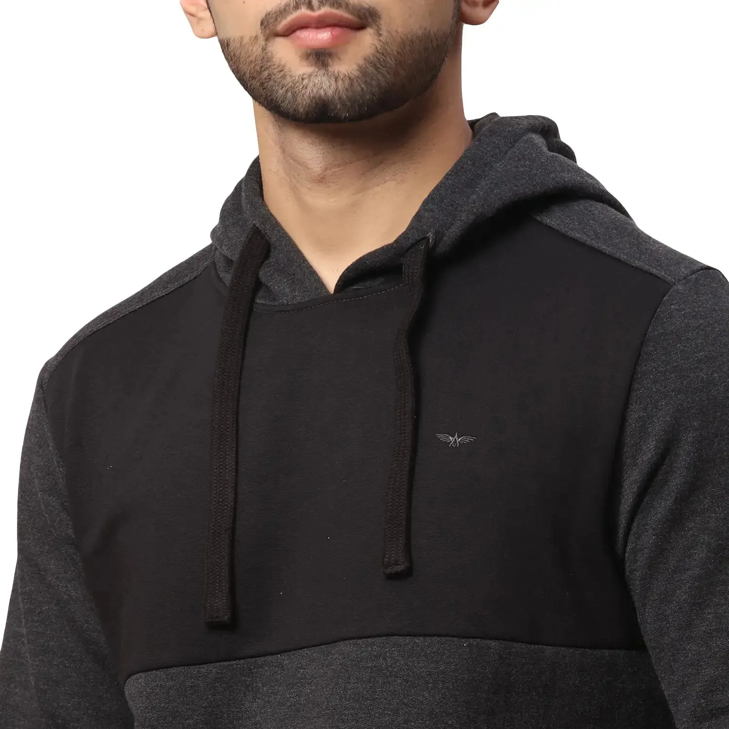 Men Black Slim Fit Solid Cotton Polyester Blend Round Collar Sweatshirts
