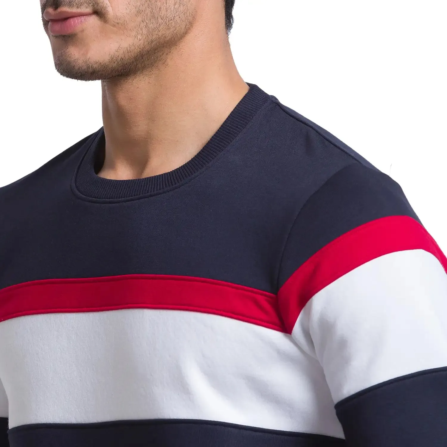 Men Blue Regular Fit Cut & Sew Cotton Polyester Blend Sweatshirts