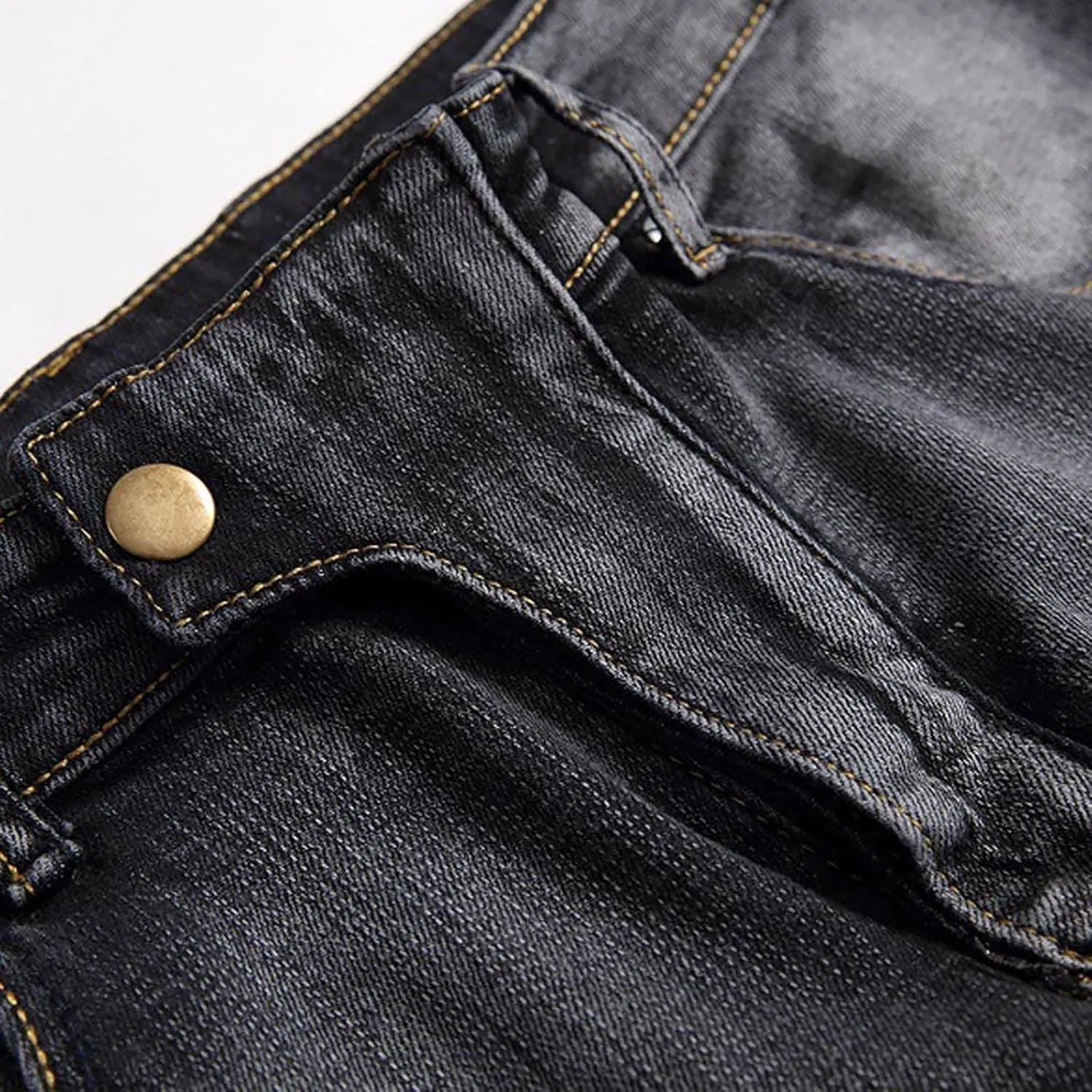 Men's Biker Moto Washed Jeans Bleach Distressed Slim Fit Straight Denim Pants Patchwork Patched Joggers Trousers