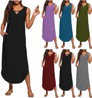 Midi Dresses for Women 2025 Boho V Neck Sleeveless Tank Sundresses Casual Loose Beach Long Maxi Dress Summer Dress