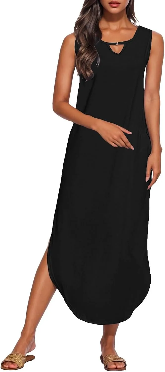 Midi Dresses for Women 2025 Boho V Neck Sleeveless Tank Sundresses Casual Loose Beach Long Maxi Dress Summer Dress