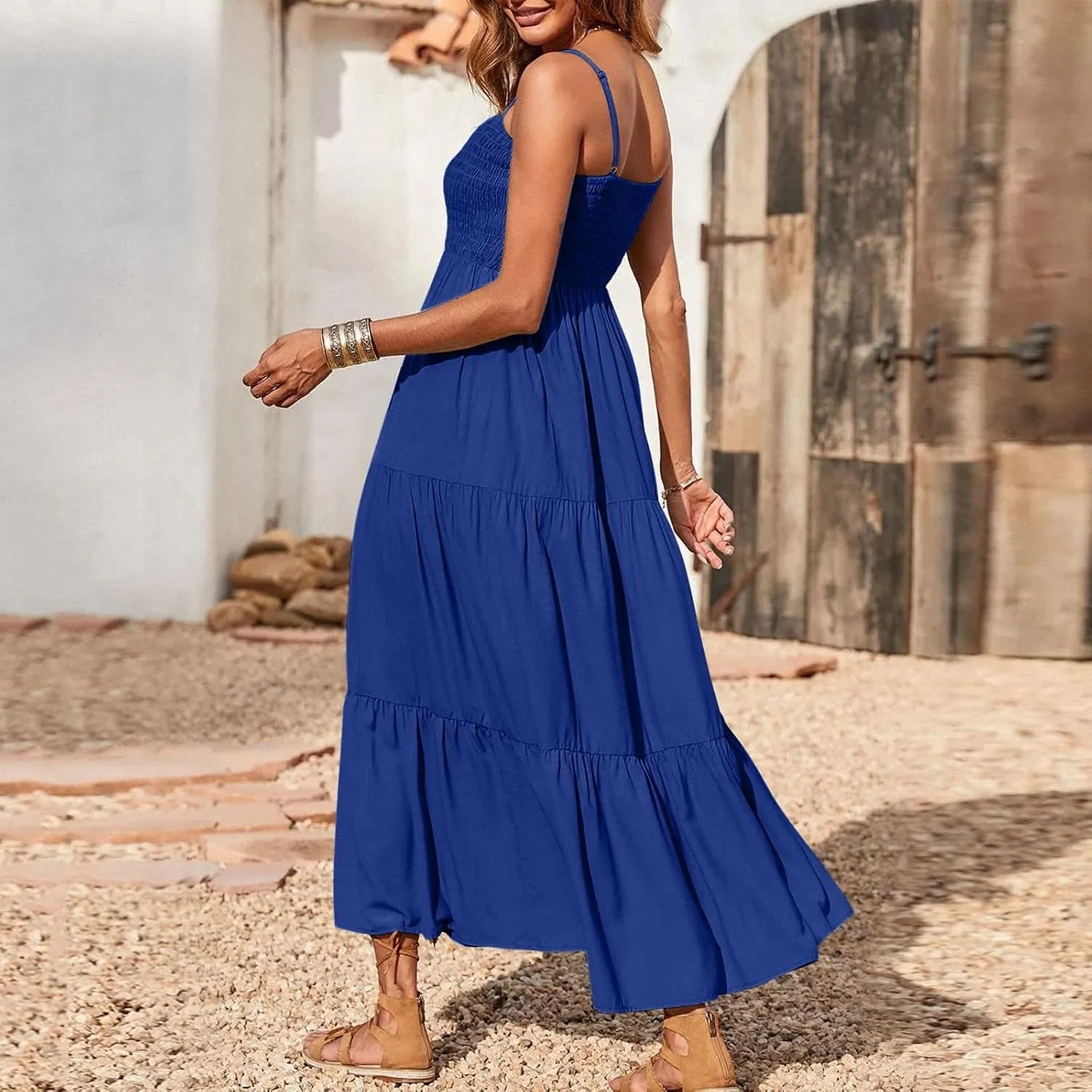 Midi Dresses for Women 2025 Summer Trendy Halter Boho Dress Casual Loose Pleated Beach Maxi Dress Long Sundresses