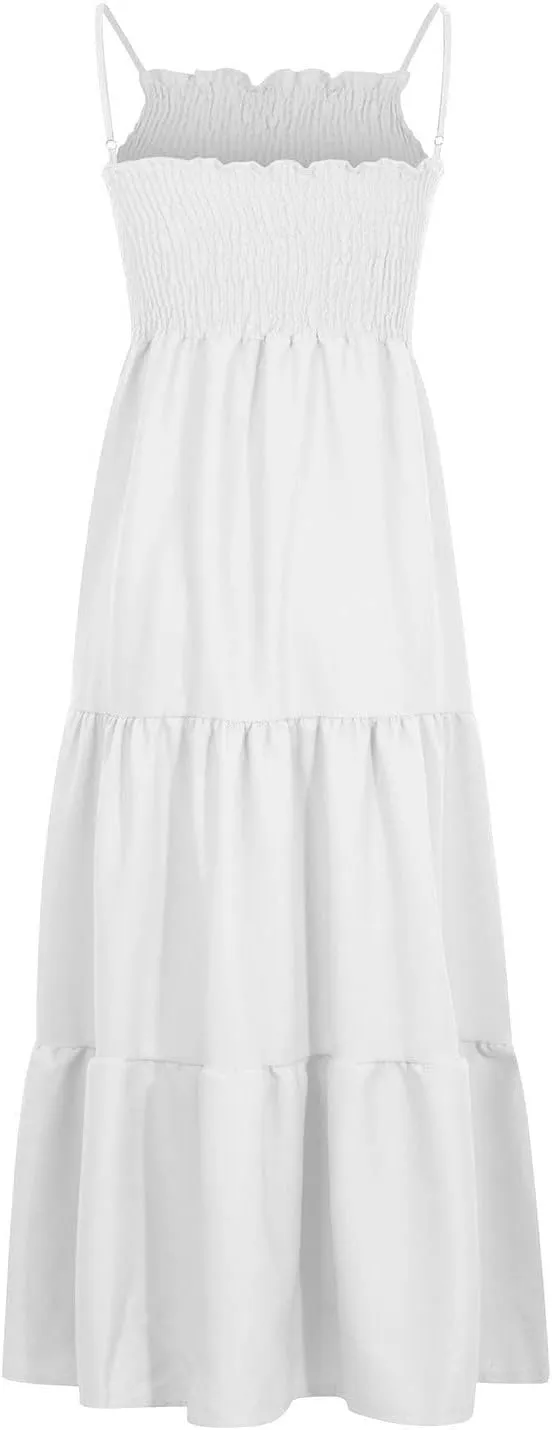 Midi Dresses for Women 2025 Summer Trendy Halter Boho Dress Casual Loose Pleated Beach Maxi Dress Long Sundresses