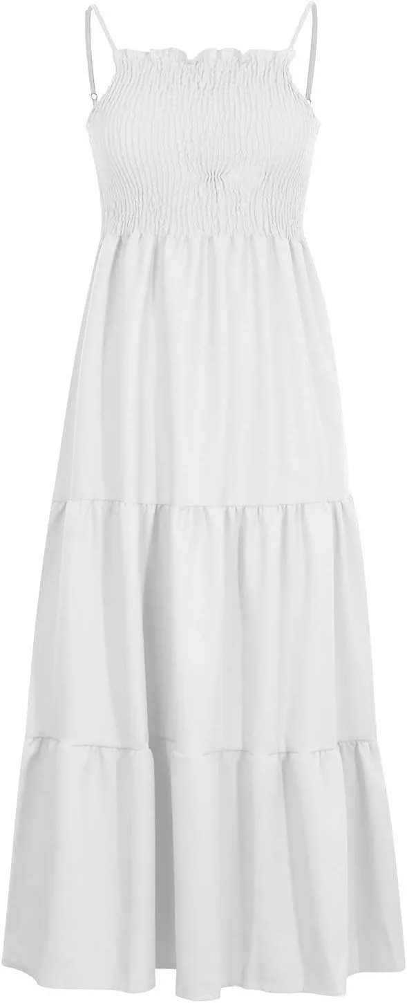 Midi Dresses for Women 2025 Summer Trendy Halter Boho Dress Casual Loose Pleated Beach Maxi Dress Long Sundresses