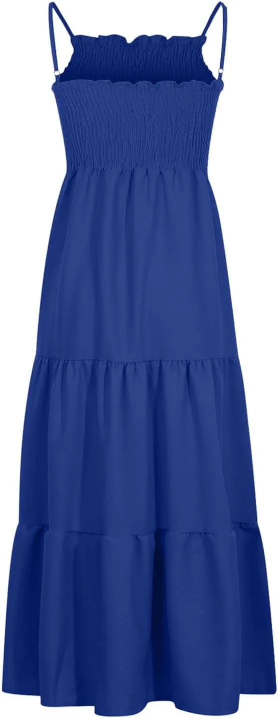 Midi Dresses for Women 2025 Summer Trendy Halter Boho Dress Casual Loose Pleated Beach Maxi Dress Long Sundresses
