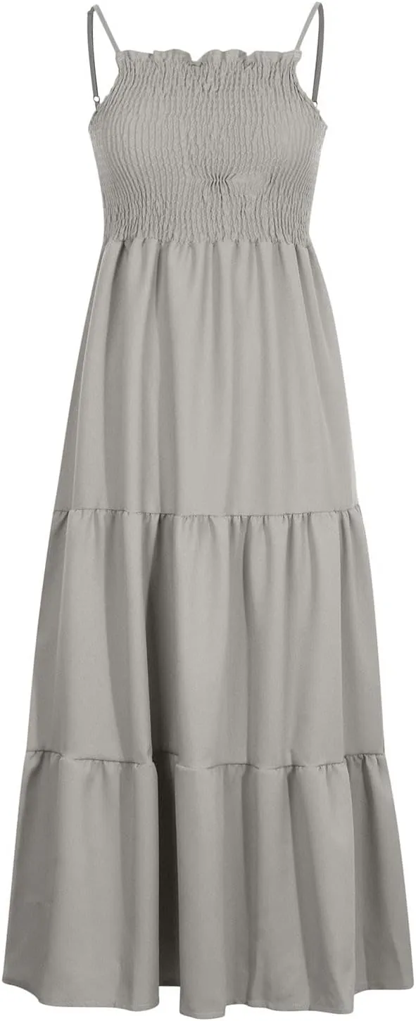 Midi Dresses for Women 2025 Summer Trendy Halter Boho Dress Casual Loose Pleated Beach Maxi Dress Long Sundresses