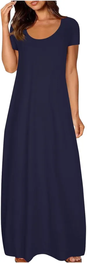 Midi Dresses for Women Casual Ruffle Summer Maxi Dress 2025 Vacation Boho Beach Sundresses Flowy Long Dress Pockets