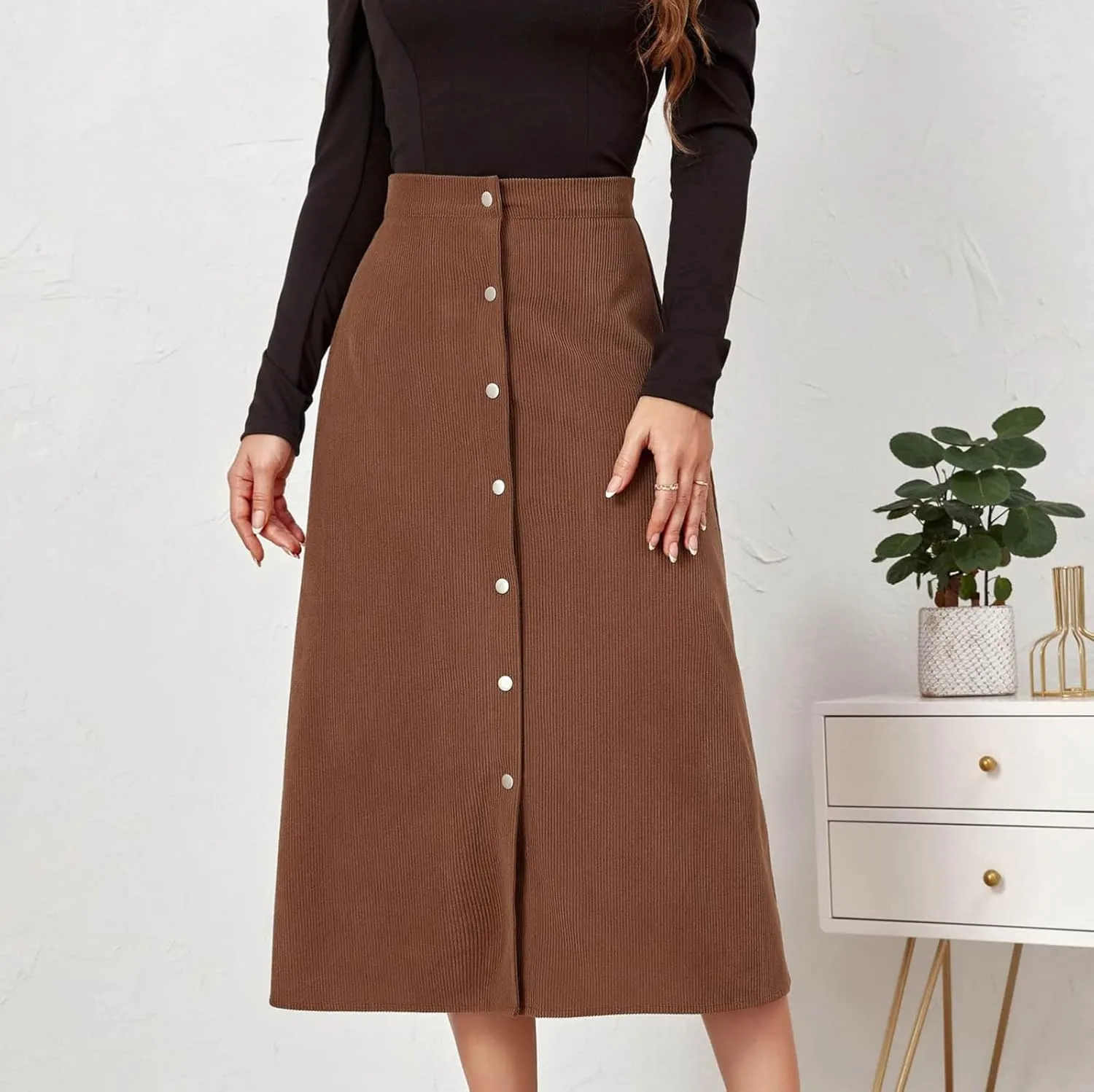 Midi Skirts for Women Trendy Corduroy Skirt Button Down High Waisted Dressy Business Casual A Line Elegant Dress 2025