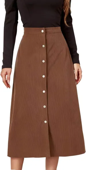 Midi Skirts for Women Trendy Corduroy Skirt Button Down High Waisted Dressy Business Casual A Line Elegant Dress 2025