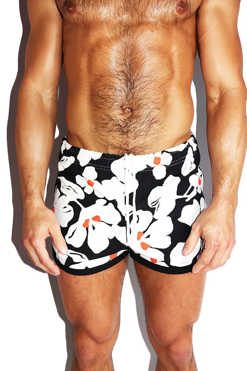 Newport Floral Running Shorts- Black