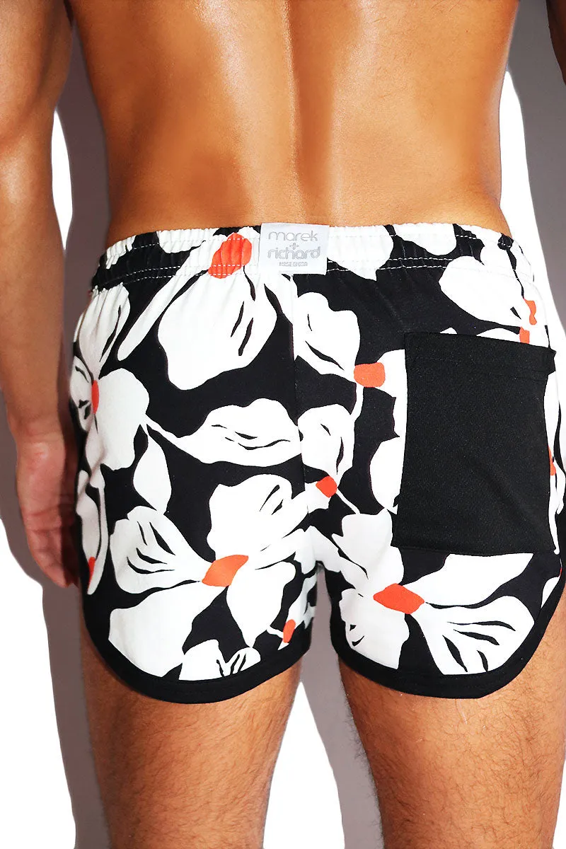 Newport Floral Running Shorts- Black