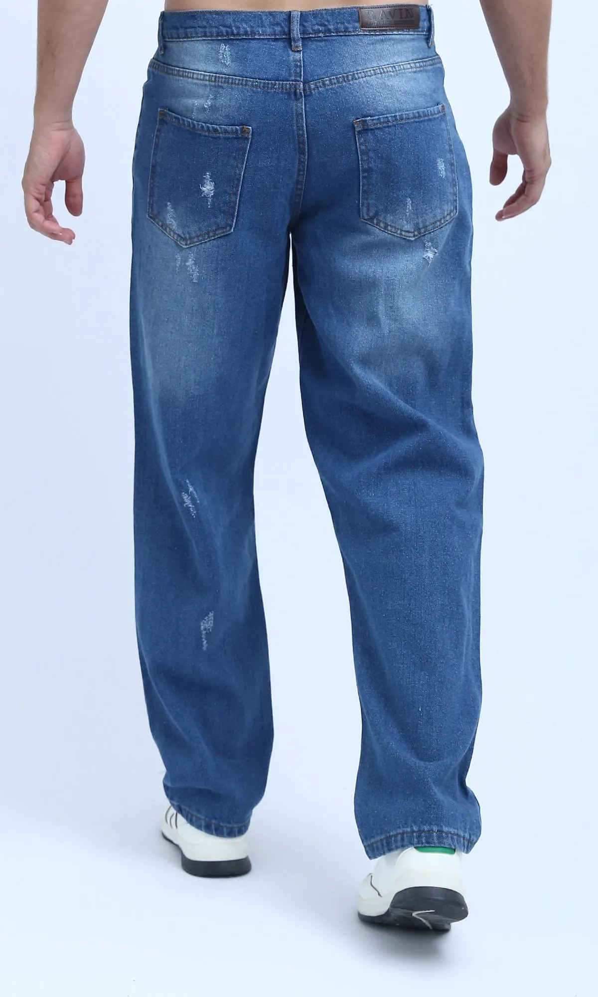 O199301 - Fashionable Cotton Ripped Jeans - Jeans Blue
