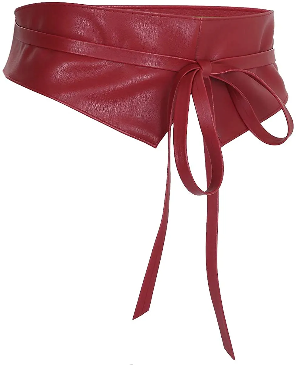 Obi Style  Pink Leather Cinch Waistband Belt