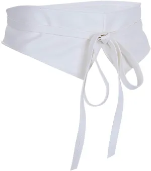 Obi Style  White Leather Cinch Waistband Belt