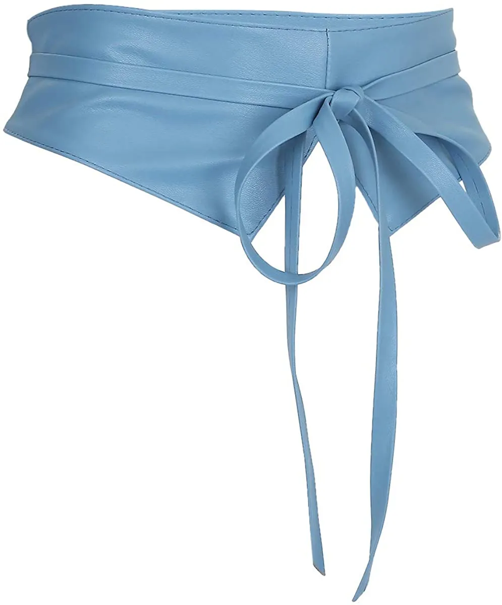Obi Style  White Leather Cinch Waistband Belt