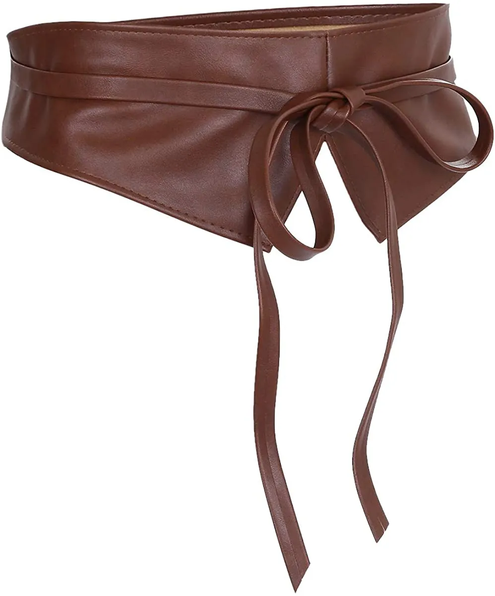 Obi Style  White Leather Cinch Waistband Belt