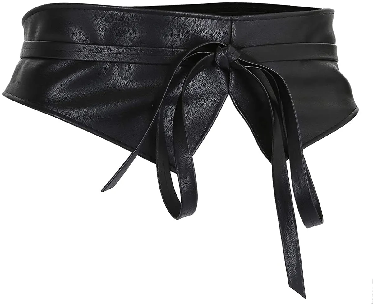 Obi Style  White Leather Cinch Waistband Belt