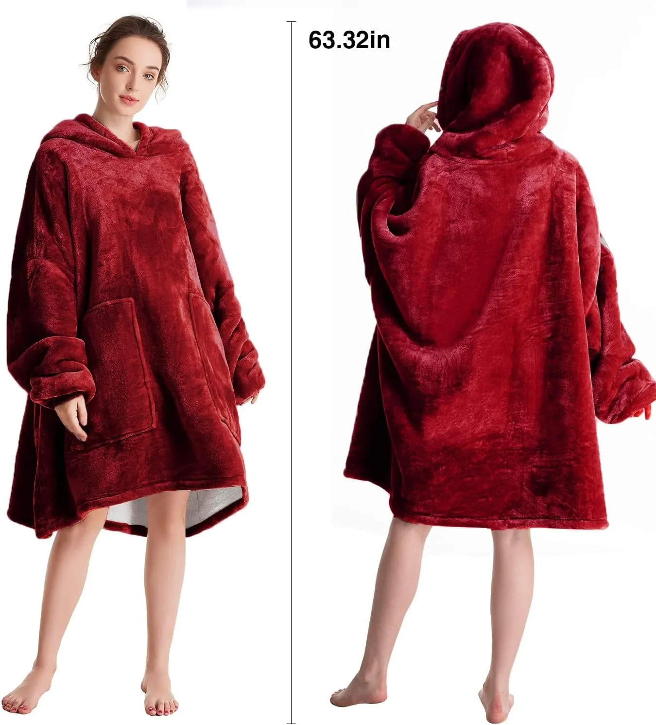 Oversized Wearable Blanket Sherpa Fleece Blanket Hoodie Comfortable Soft Warm Thick Big Hooded Sweatshirt Hoodie Blanket for Adults Women Girls Teenagers Teens Men (Pink, Adult Soft Thick)