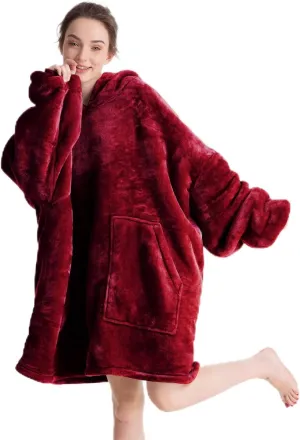 Oversized Wearable Blanket Sherpa Fleece Blanket Hoodie Comfortable Soft Warm Thick Big Hooded Sweatshirt Hoodie Blanket for Adults Women Girls Teenagers Teens Men (Pink, Adult Soft Thick)