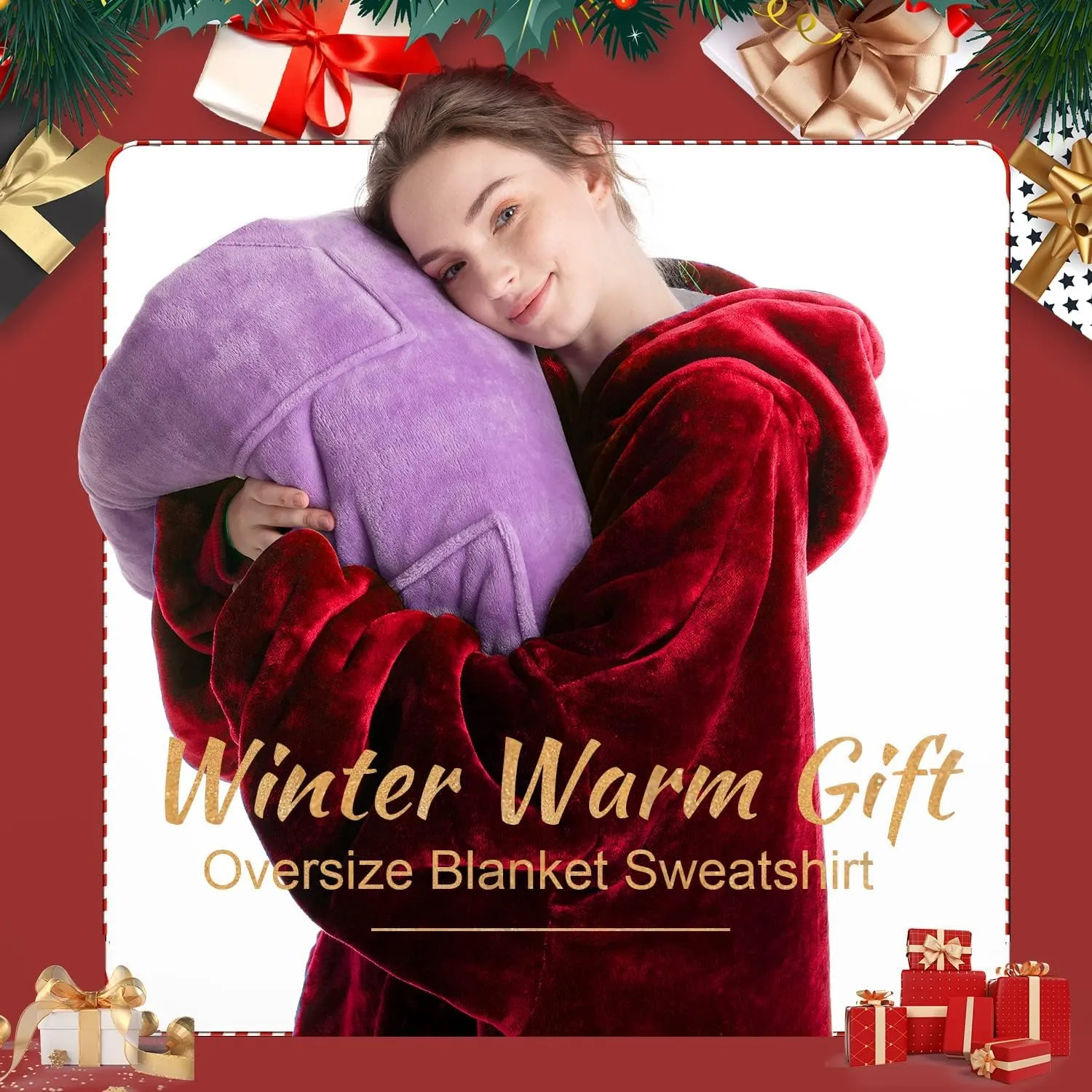 Oversized Wearable Blanket Sherpa Fleece Blanket Hoodie Comfortable Soft Warm Thick Big Hooded Sweatshirt Hoodie Blanket for Adults Women Girls Teenagers Teens Men (Pink, Adult Soft Thick)