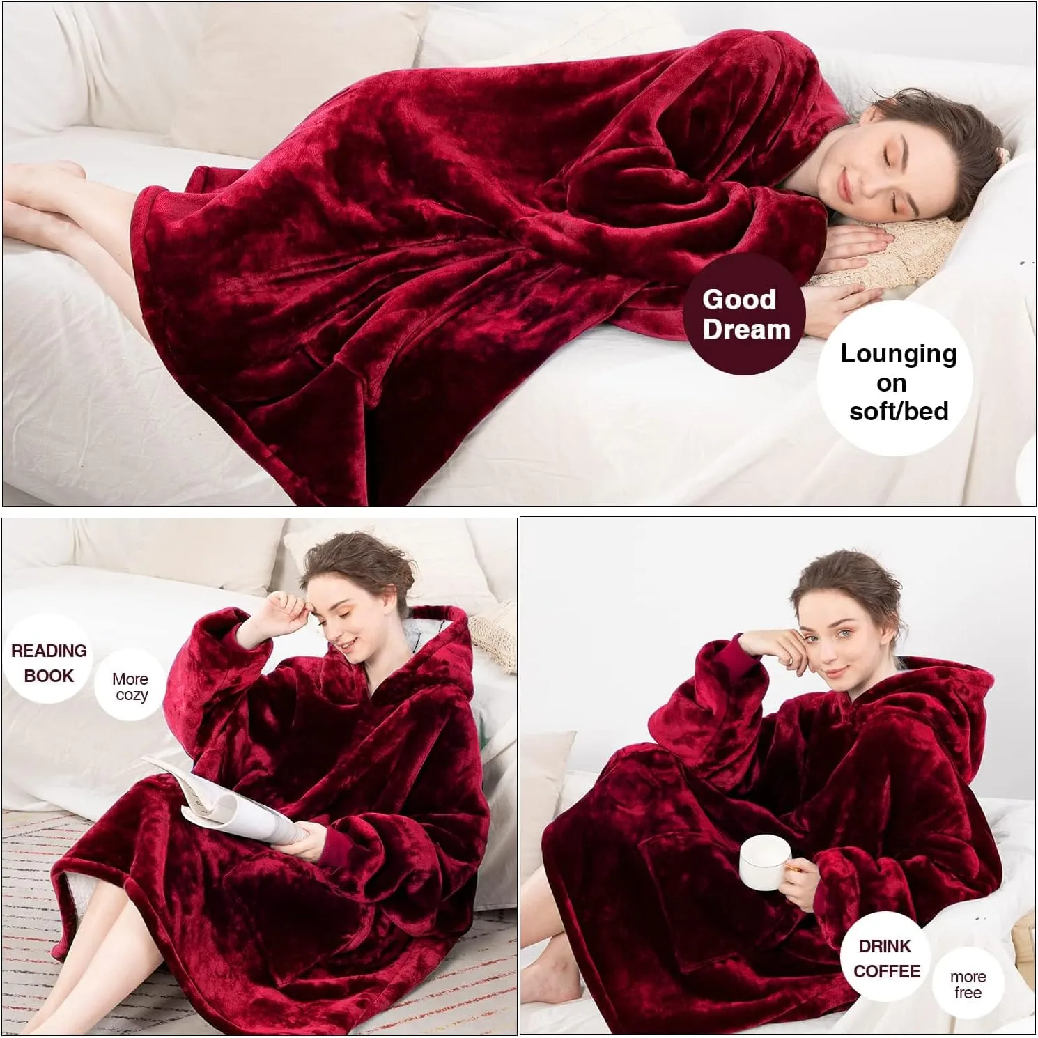 Oversized Wearable Blanket Sherpa Fleece Blanket Hoodie Comfortable Soft Warm Thick Big Hooded Sweatshirt Hoodie Blanket for Adults Women Girls Teenagers Teens Men (Pink, Adult Soft Thick)