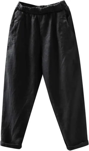 PTOLOCIF Cotton Linen Pants Women,Casual Cotton Linen Pants Lightweight Elastic Waist Pant Summer Lounge Drawstring Pants