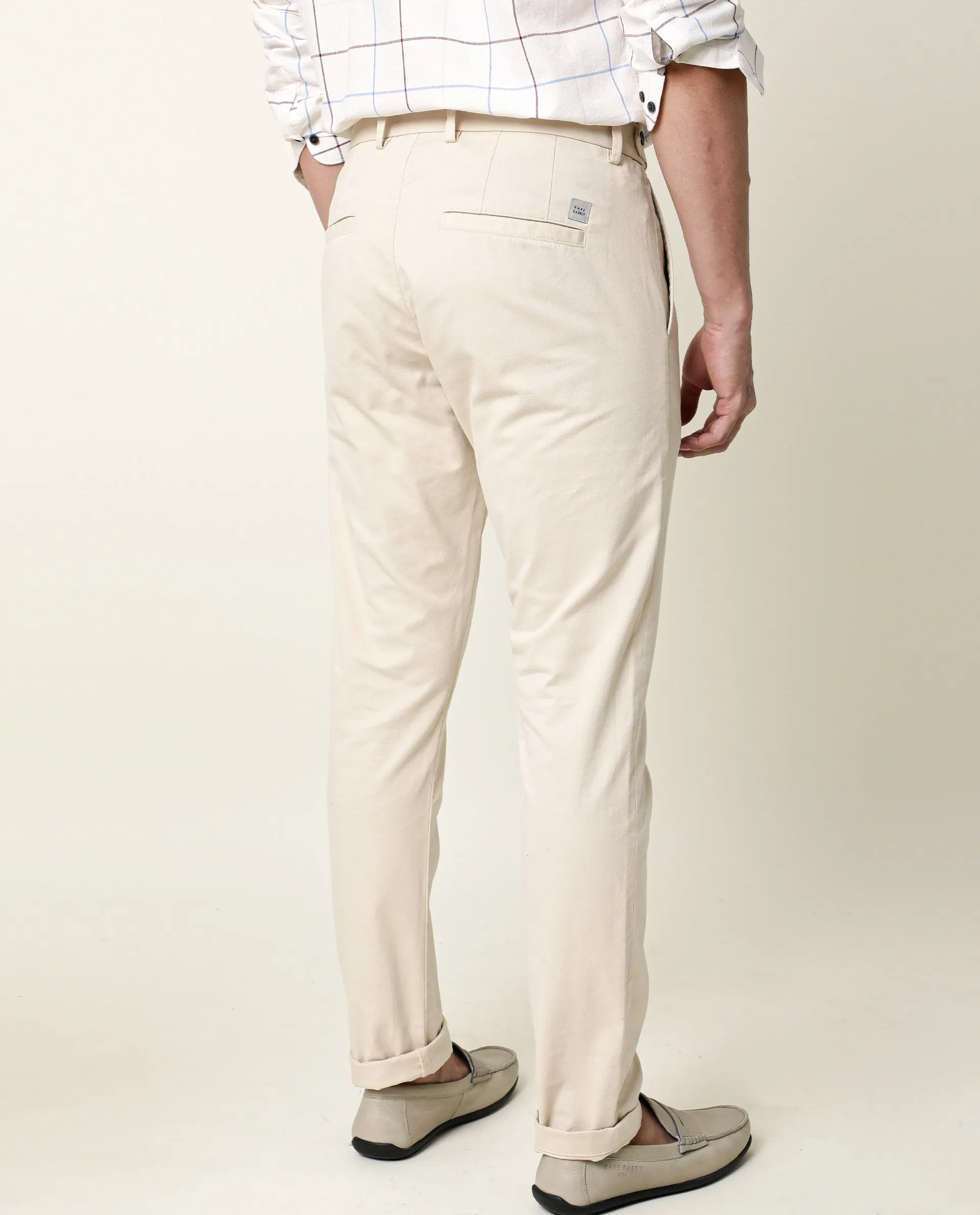 Rare Rabbit Men's Trews-22 Beige Solid Mid-Rise Regular Fit Trouser
