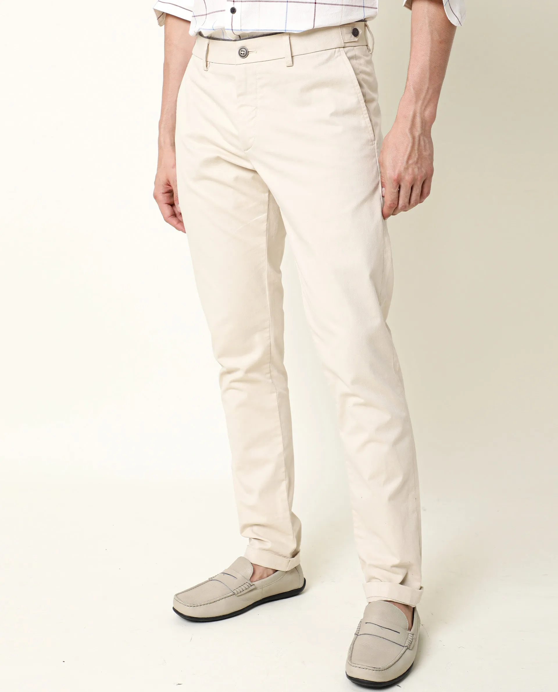 Rare Rabbit Men's Trews-22 Beige Solid Mid-Rise Regular Fit Trouser