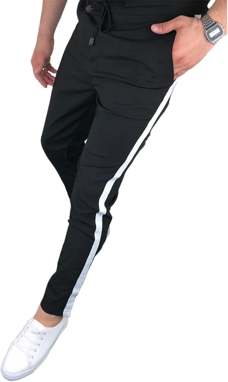 Rela Bota Mens Fashion Striped Pants Casual Dress Chino Elastic Drawstring Slim Fit Trousers Comfy Sweatpants