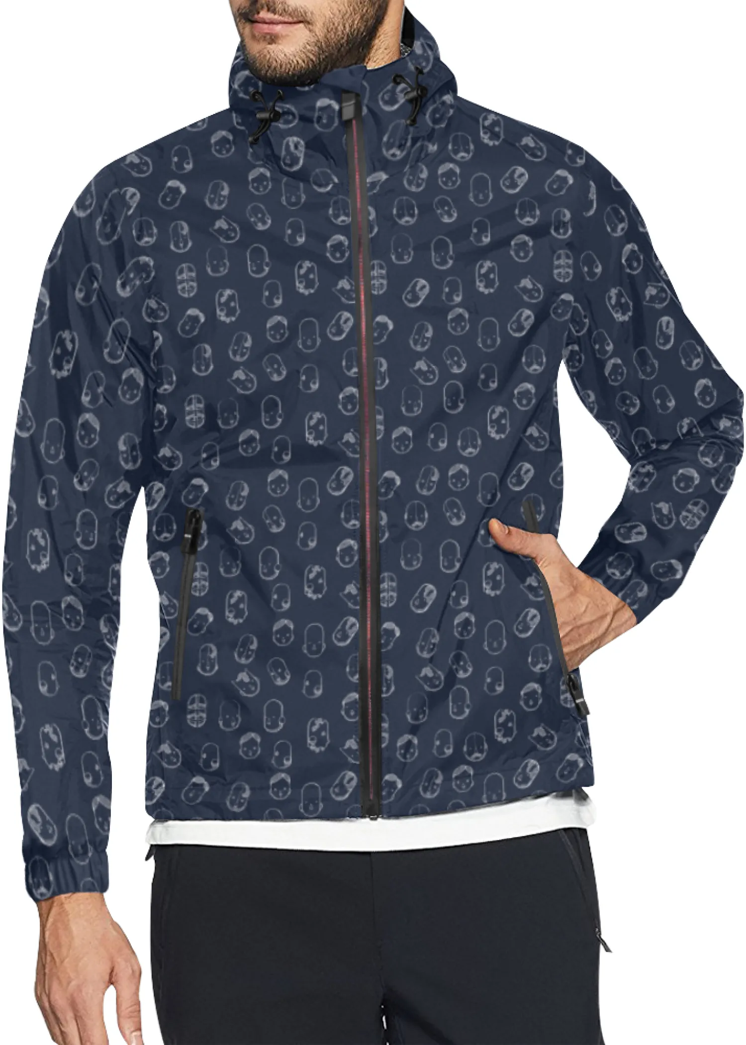 Robot Heads Pattern Windbreaker Zipper Hoodie