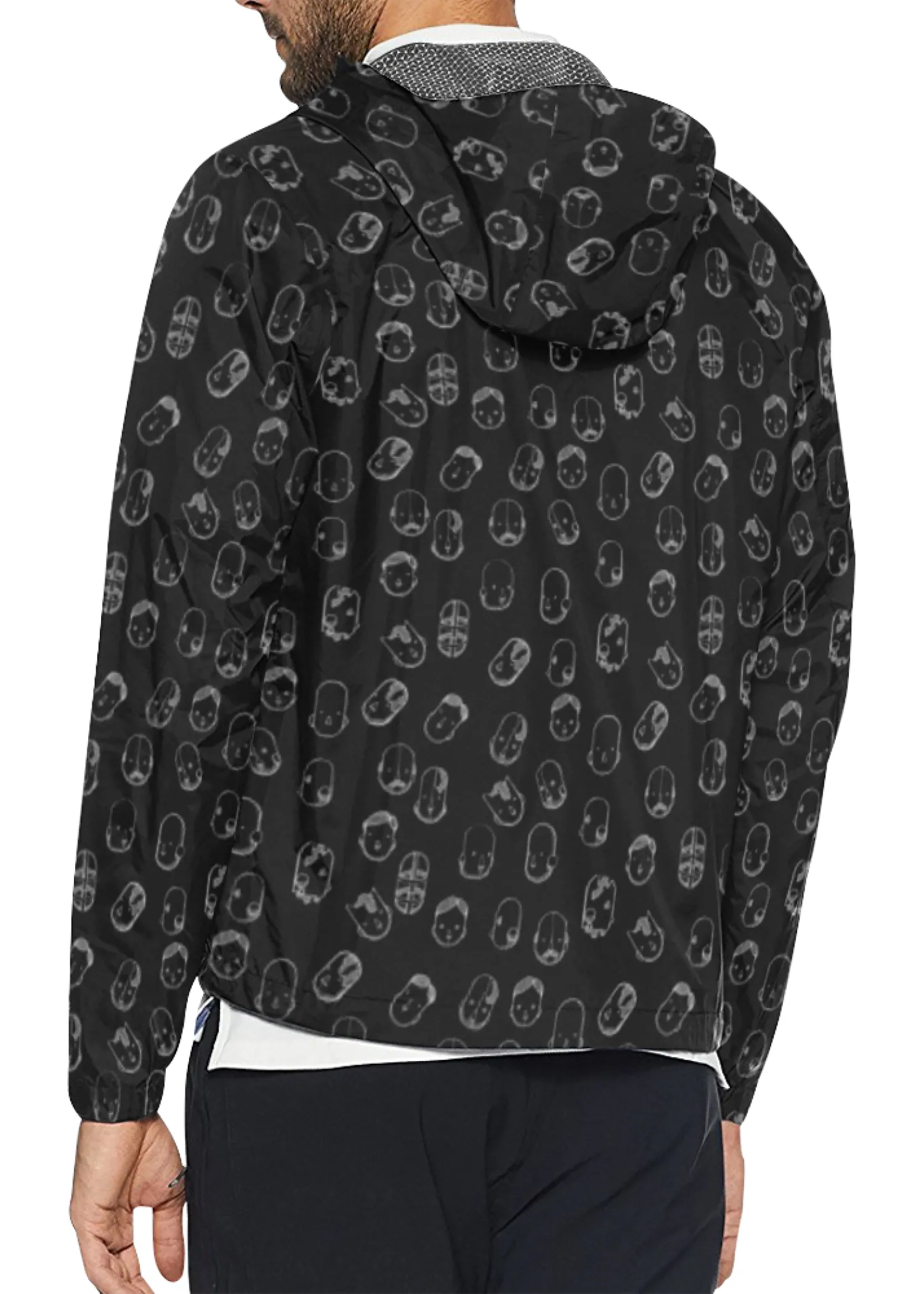 Robot Heads Pattern Windbreaker Zipper Hoodie